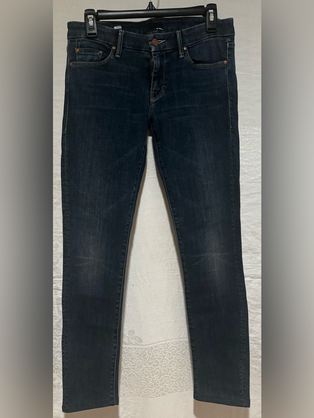 MOTHER Denim The Looker Skinny Jeans Here Kitty Kitty Dark Wash Size 28